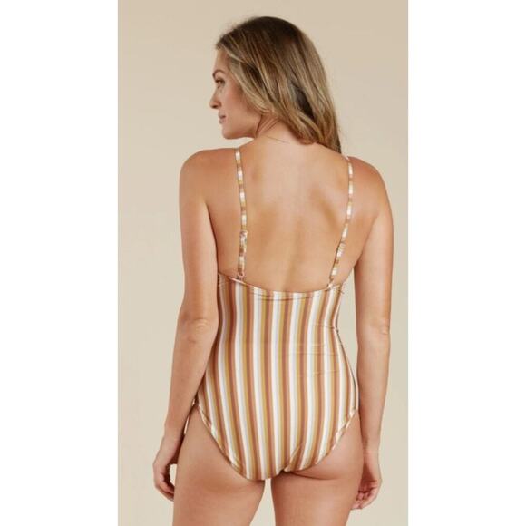 RYLEE + CRU Bow Front Striped One-Piece Swimsuit Beach Vacation Size L - Picture 2 of 5